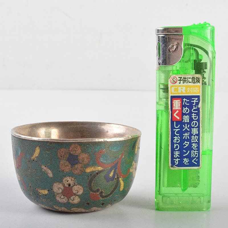 中国　唐物　古七宝内銀張　神獣文　盃　M　R6930