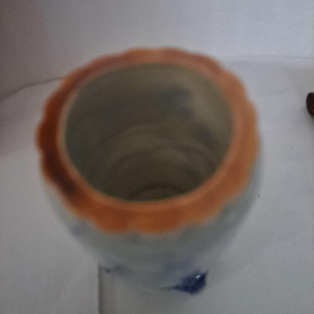 こめ 　　江戸中　極上　小壺　極上縁絞り型　縁紅付　呉須染付　高台足付