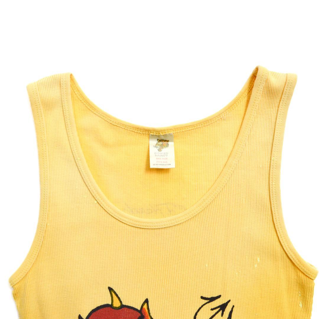 【美品】ED HARDYエドハーディ ベイビーデビル ダメージドタンクトップ黄色