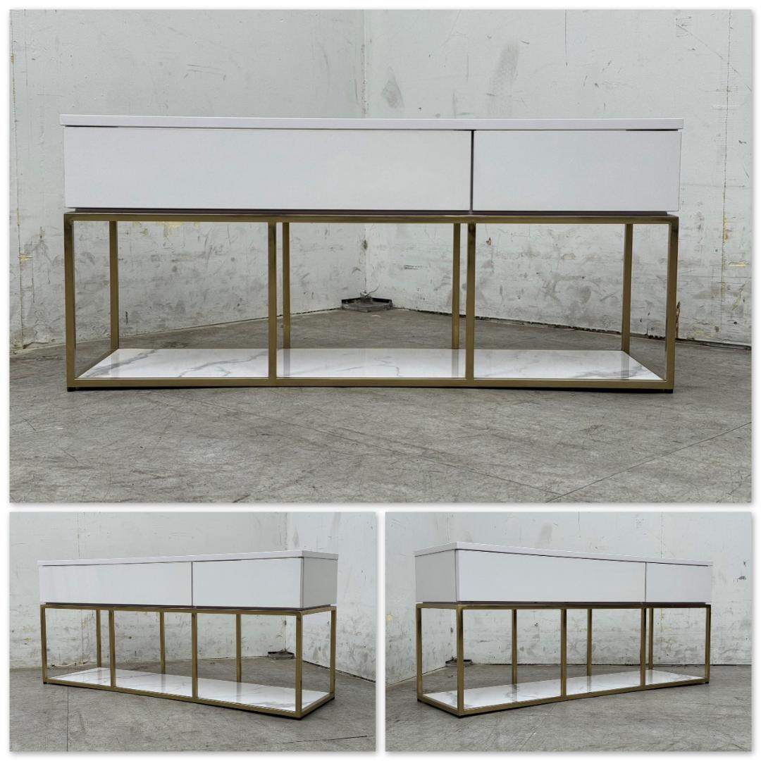 T1265☆美品☆フランフラン レーヌ TV台 大理石調 ゴールドフレーム