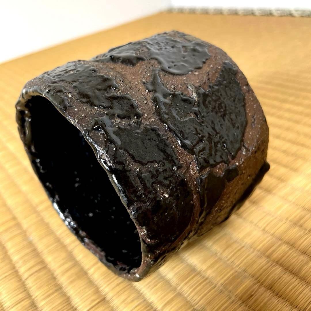XG531 陶芸家・天狗寺陶白人 ・引出黒茶碗・銘『玄苔』・共箱・茶碗・