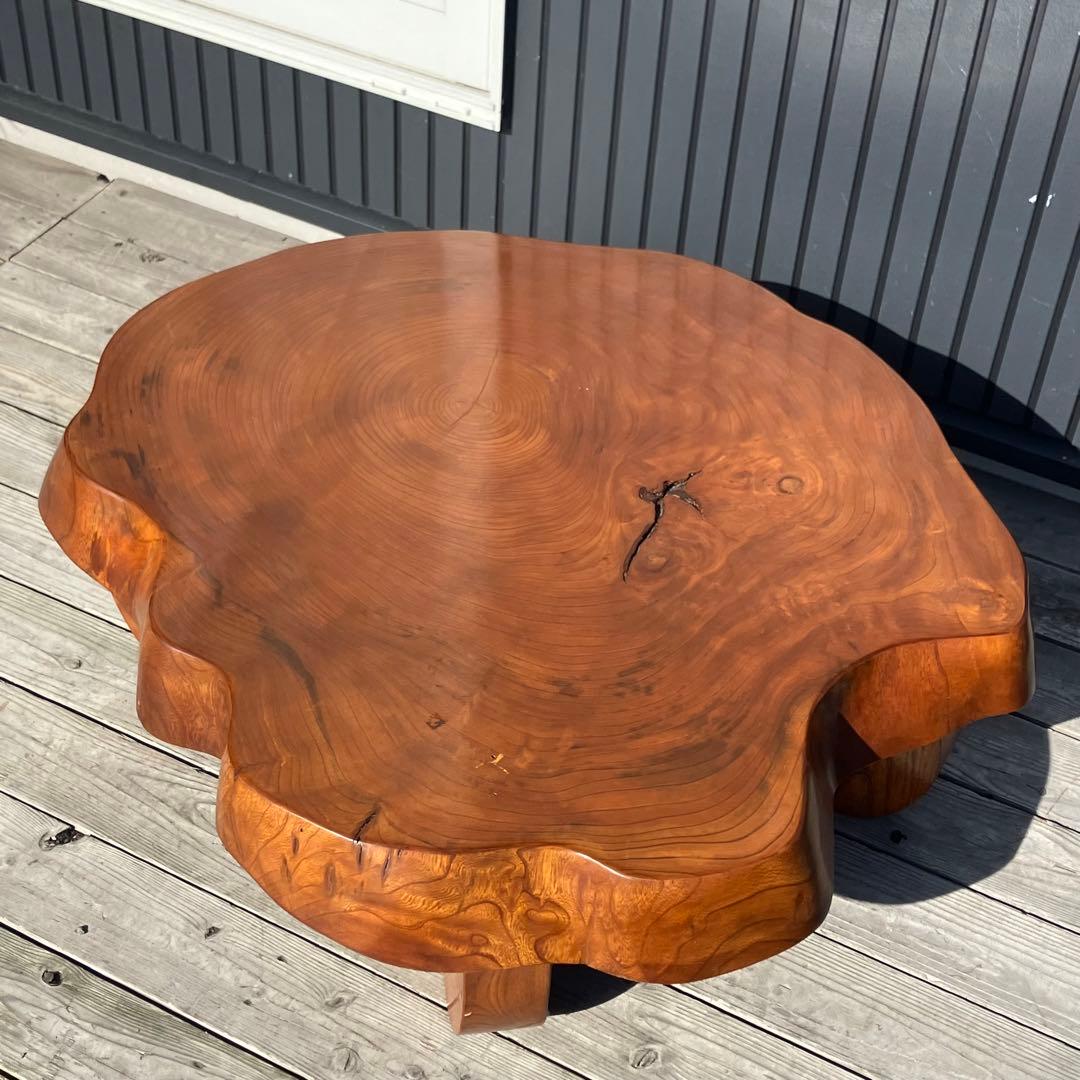 希少】昭和レトロ 木製 天然木 欅材 一枚板 脚付き 座卓 センターテーブル