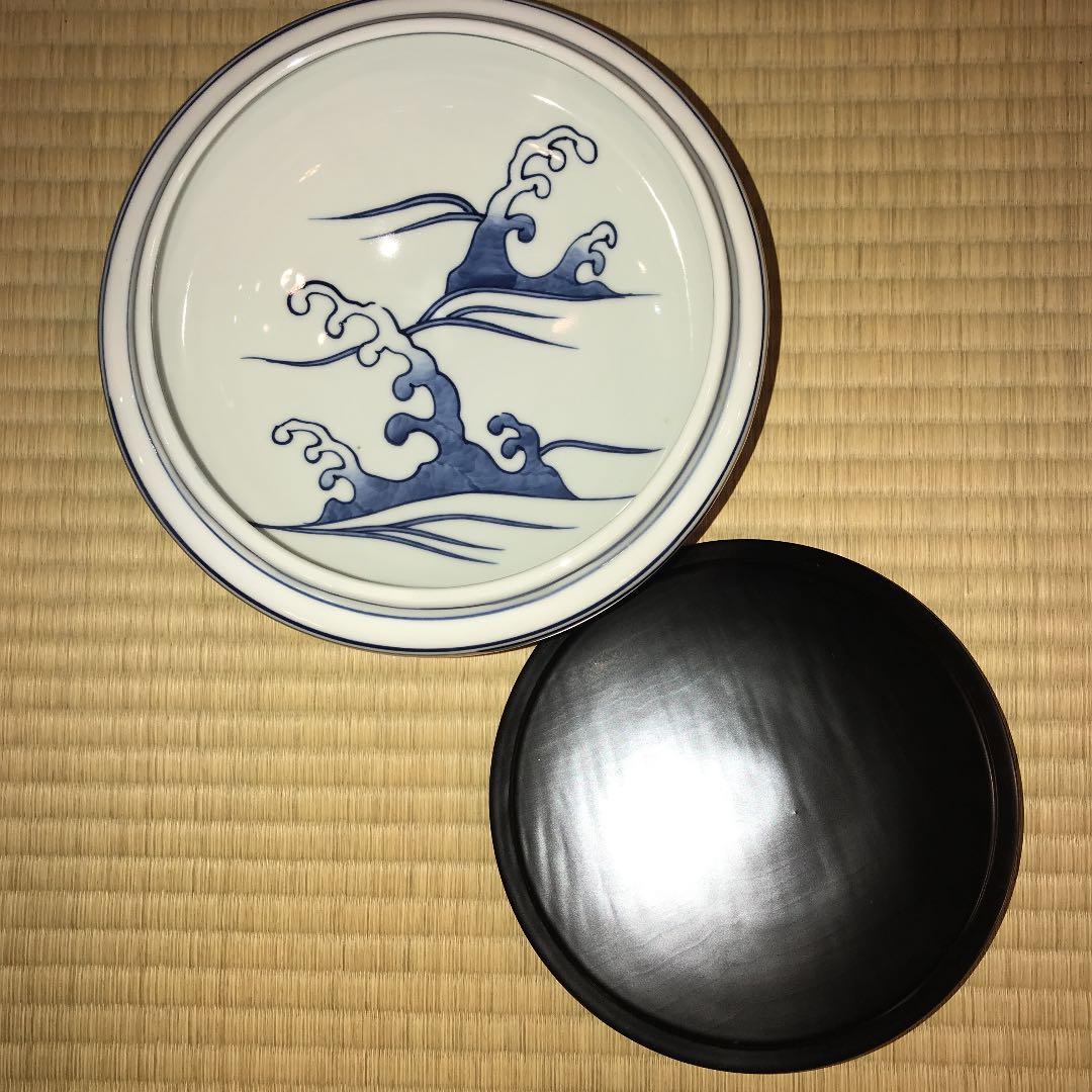 茶道具 京焼 染付桜川水指