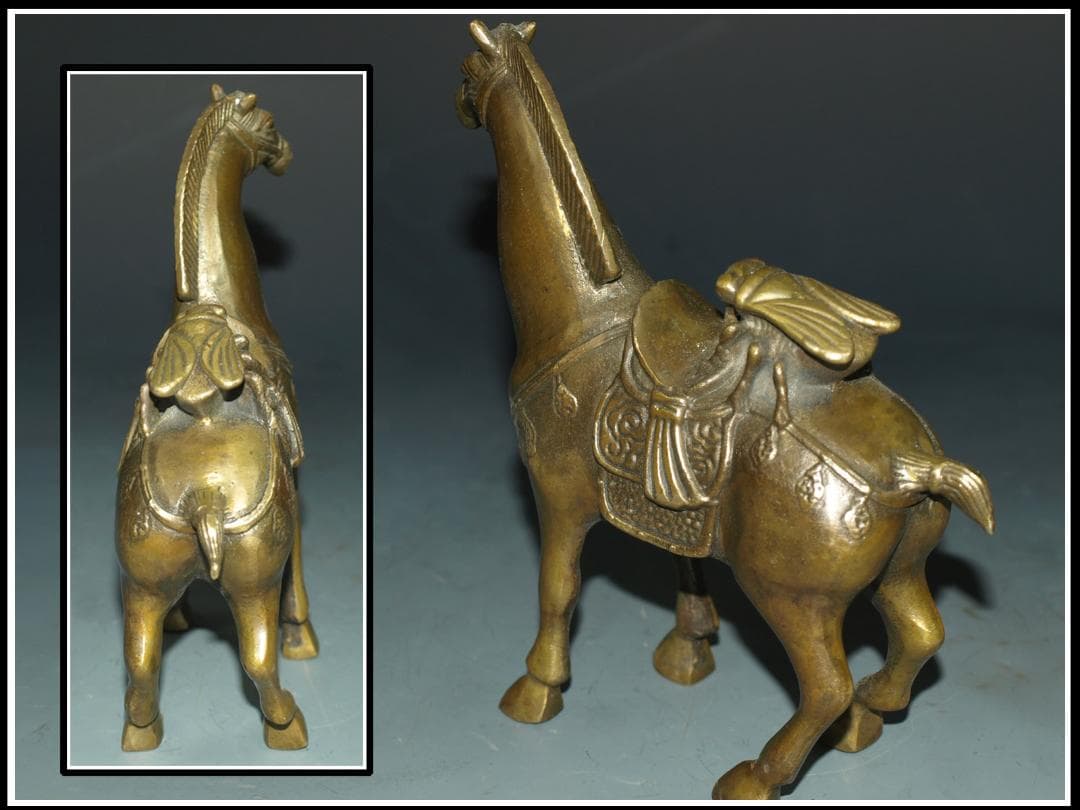 旧家うぶだし 中国清時代 銅製 戦馬の置き物※激安骨董品 N1123C11-3