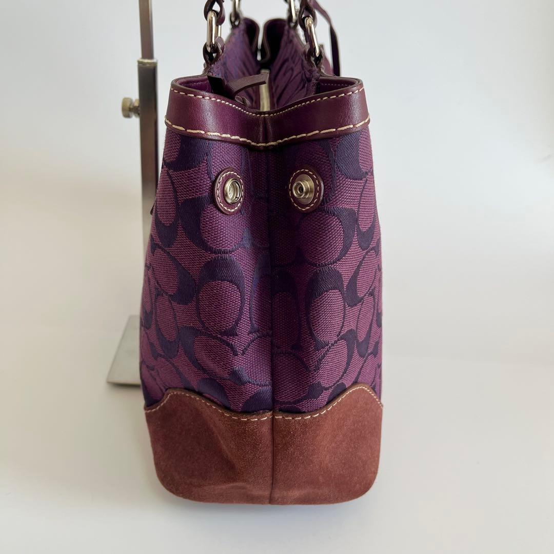 バッグ Coach Purple Signature Tote Bag Tassel