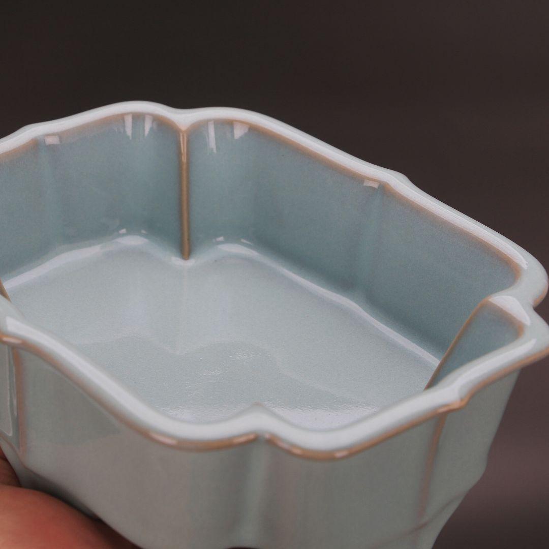 宋汝窯天青釉多方洗四足盆 文房具 書道具 文房具 現代工芸品美術品 置物