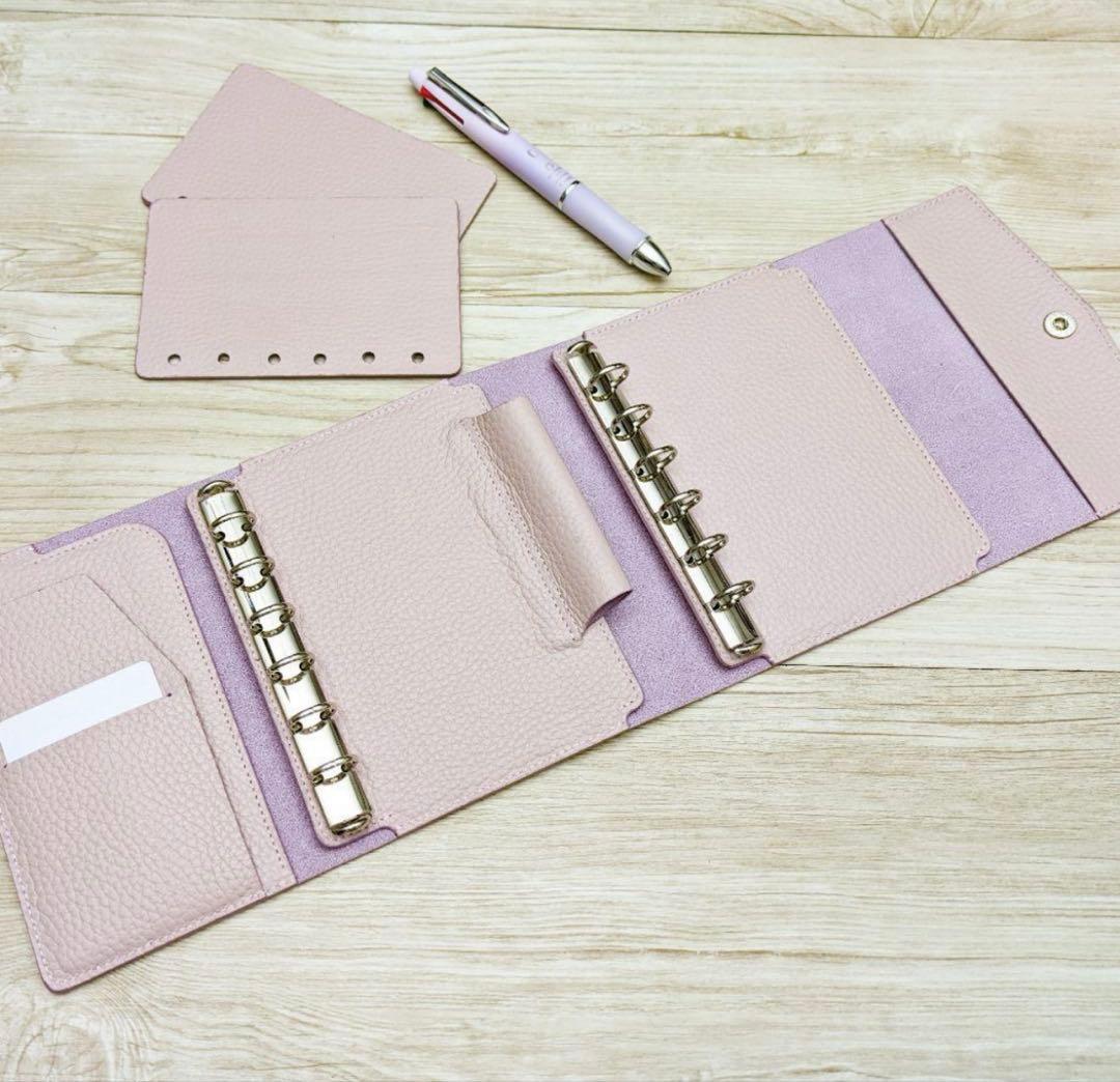 【新品】手帳 ミニ6システム ダブルリング 2セット分 レザー ピンクベージュ