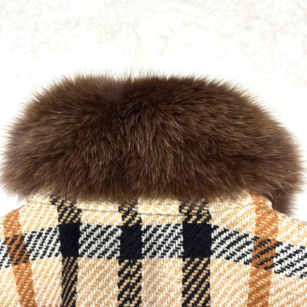 DAKS ダックス ロングコート チェック ファー付 38サイズ