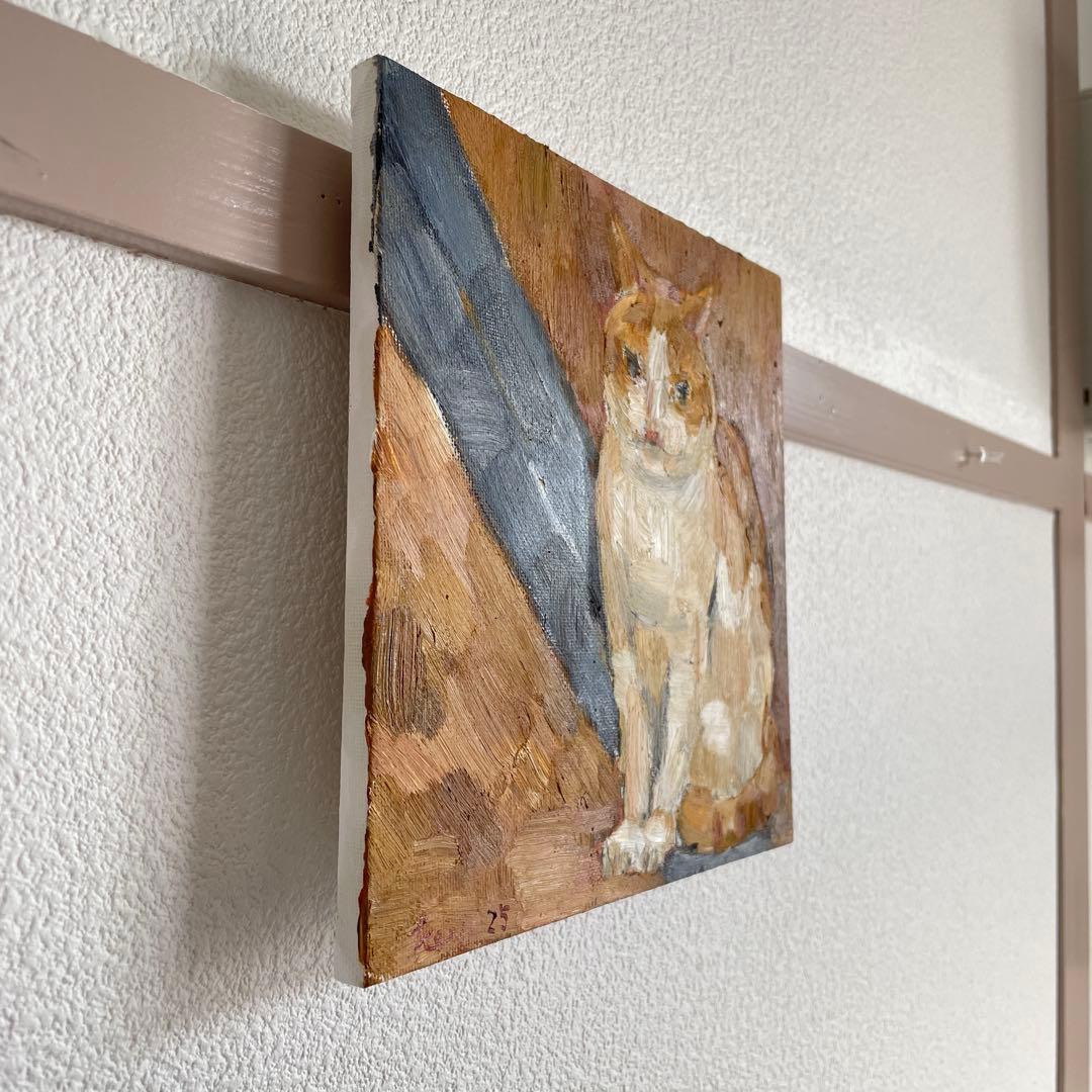 《静かに座る猫》原画｜油彩・キャンバス｜20×20cm｜2025｜一点物