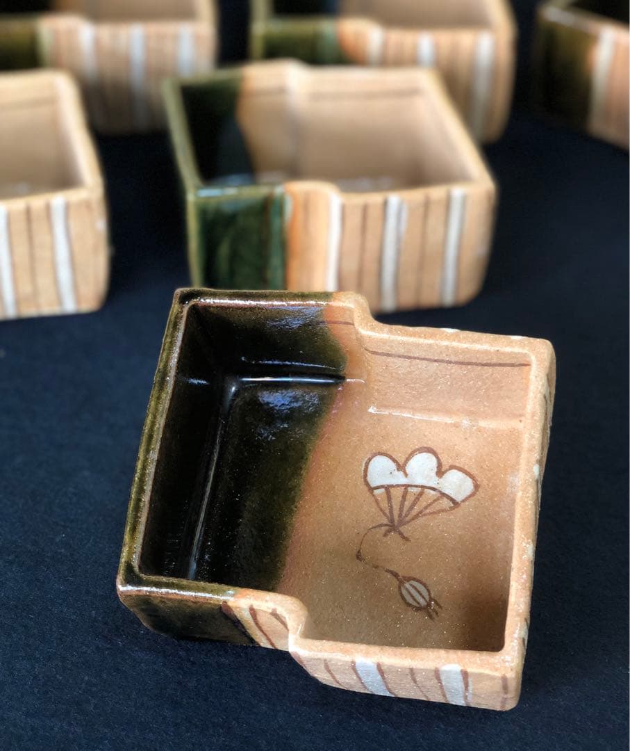 《R》懐石 織部 向付10客 小鉢 木箱　260126く1