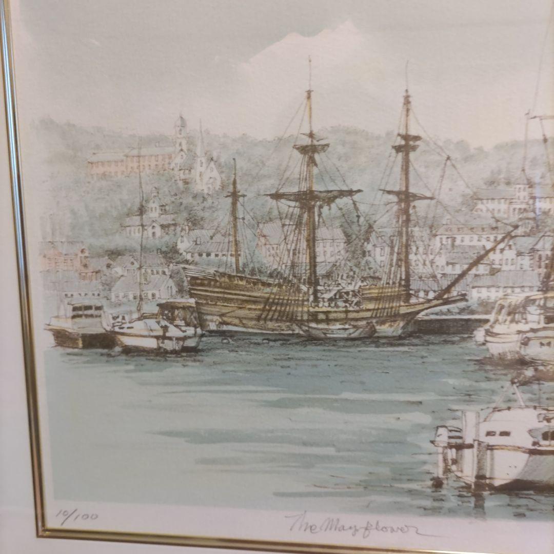 しんちゃん❢織田義郎、版画【ザ・メイフラワー】風景画、銅版画、エッチング、