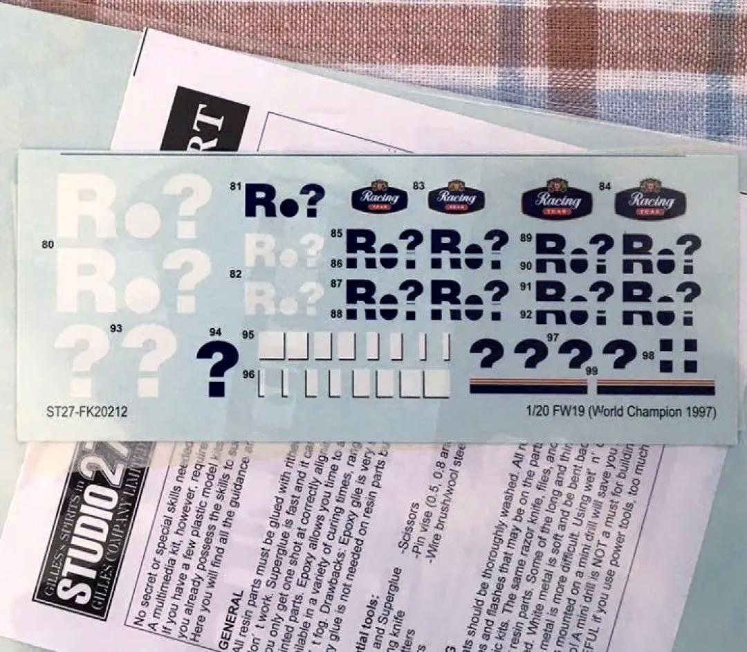 スタジオ27 1/20 ウィリアムズ FW19 リニューアル版 w/ロスマンズ