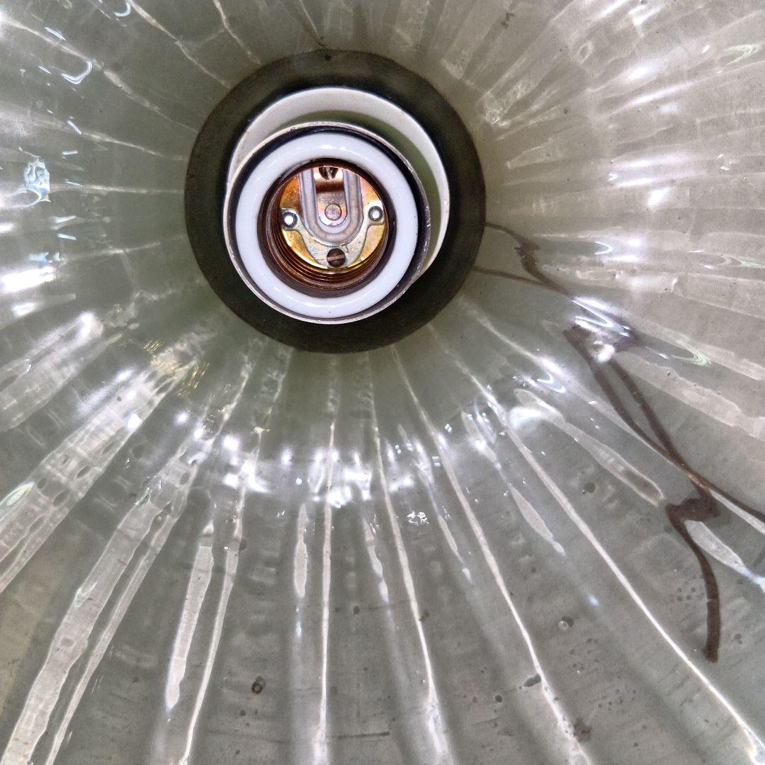 ランプシェード 緑色ストライプガラスディフューザー アンティーク