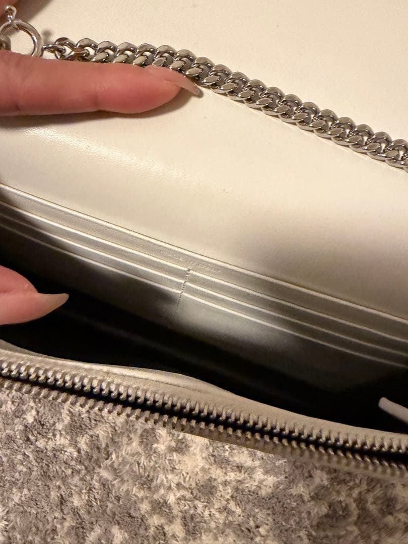 YSL クロコダイル風 チェーンウォレット ホワイト財布イヴサンローラン