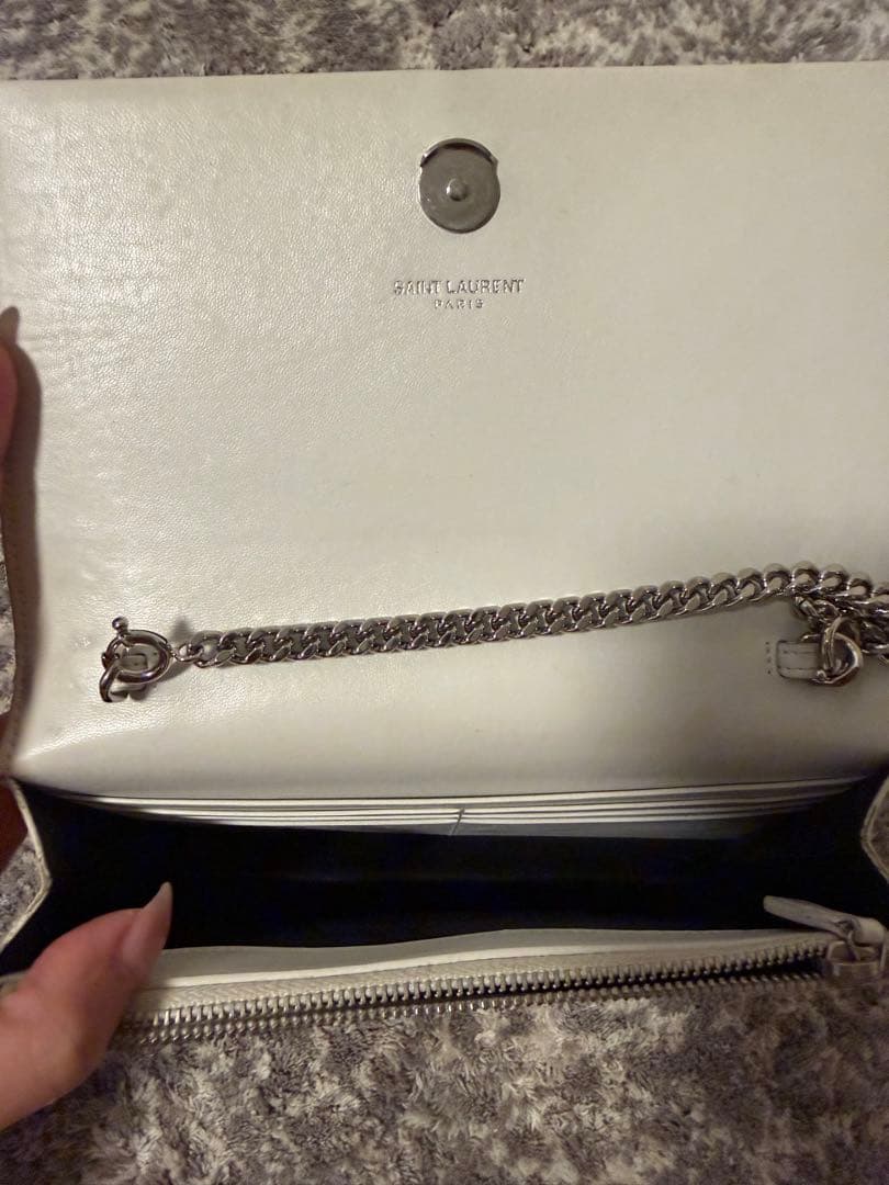 YSL クロコダイル風 チェーンウォレット ホワイト財布イヴサンローラン