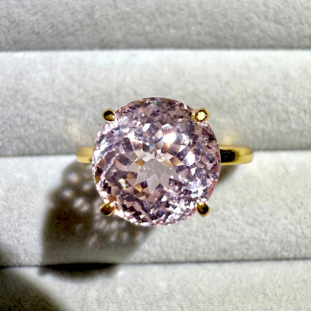 k18gp クンツァイト　ラウンド　ファセットカット　フリーサイズリング　大粒