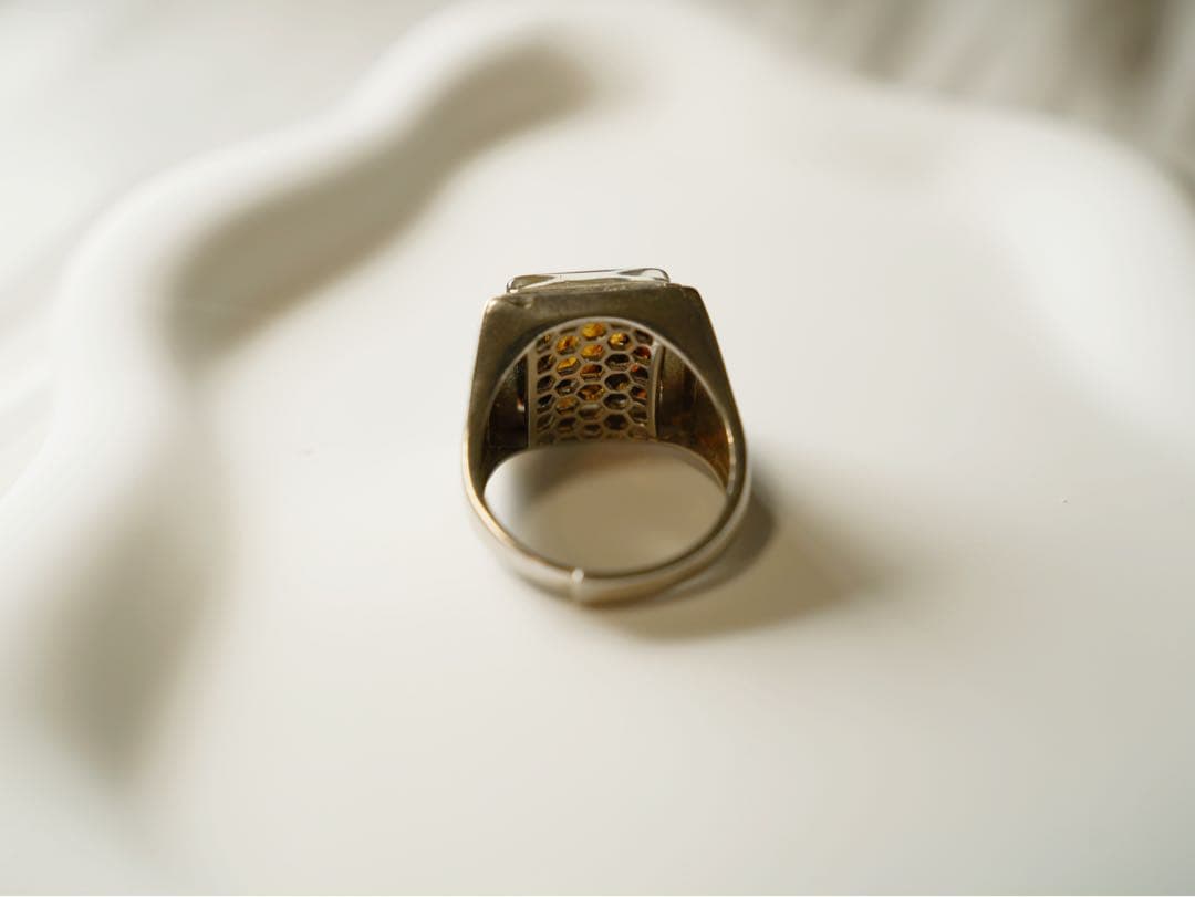 【宇宙の宝石】セリコ パラサイト隕石　S925 四角形　リング（フリーサイズ）