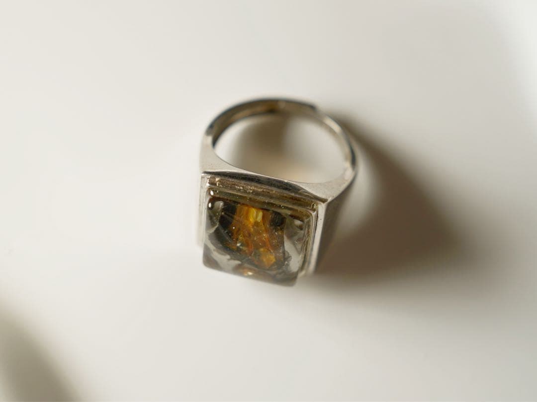 【宇宙の宝石】セリコ パラサイト隕石　S925 四角形　リング（フリーサイズ）