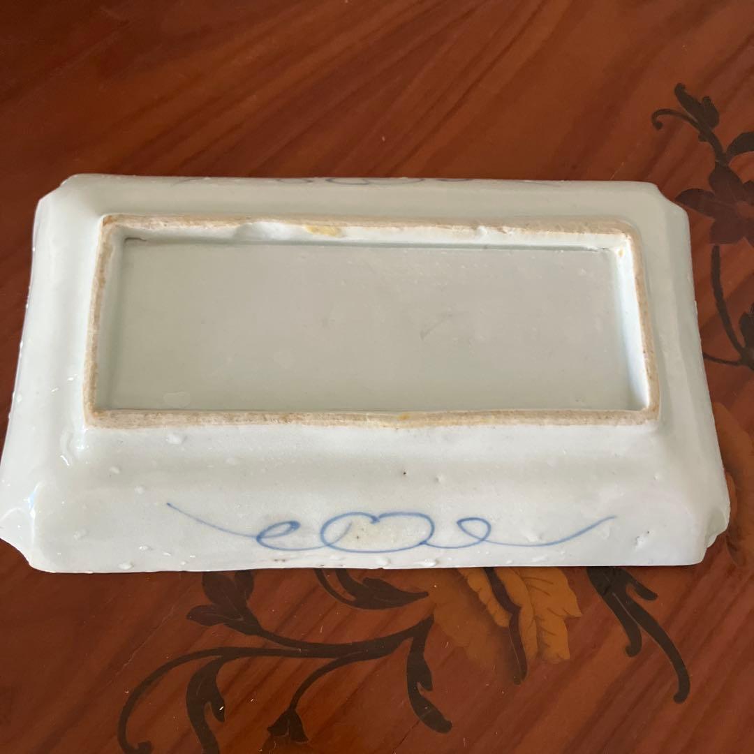 古伊万里染め付け 長角皿 蛸唐草 切込焼