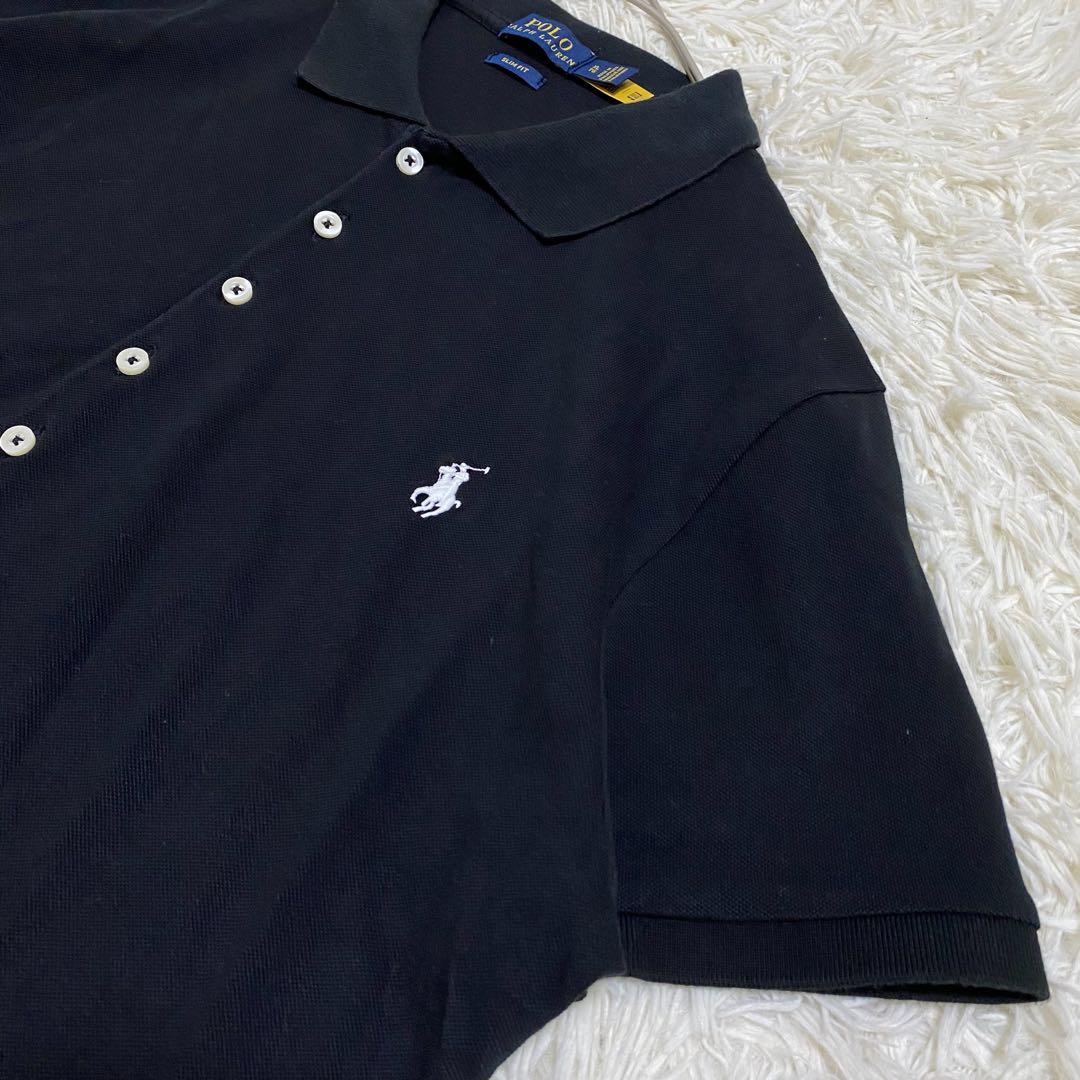 【極美品✨】ポロラルフローレン スリムフィットストレッチポロシャツ 現行 黒XL