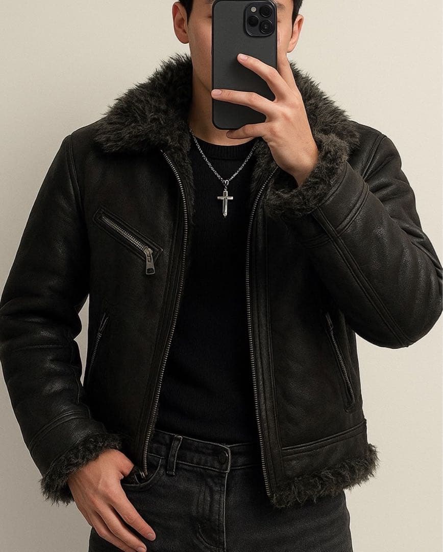BURNING SHO ecoleather fur jacket ボアy2k