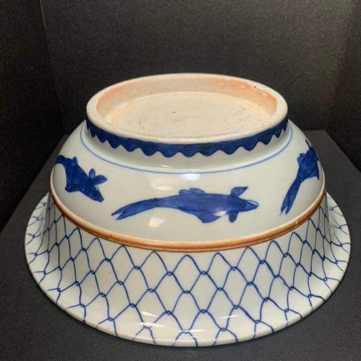 古伊万里網目文染付鉢 鯉 皿