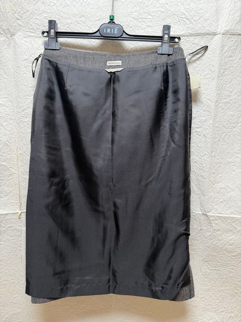 エルメス HERMES チャコールグレー ヘリンボーン タイトスカート38サイズ