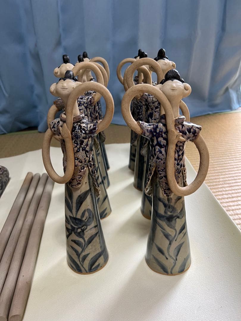 【珍品】神輿雛人形　青芳人形砥部焼　雛人形10体セット　青芳窯　森元青芳