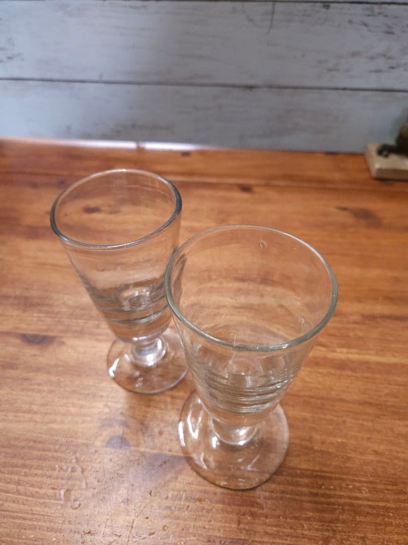 フランス アンティーク アブサングラス 2脚セット 厚手の吹き硝子