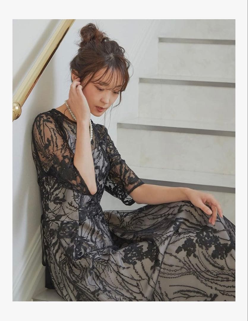 1回着用 美品 niana 黒レース 結婚式ドレス