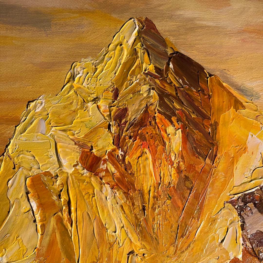 ★特大秀作★ 手書き油絵 ゴールドマウンテン 肉筆絵画 額付 インテリア 油彩画