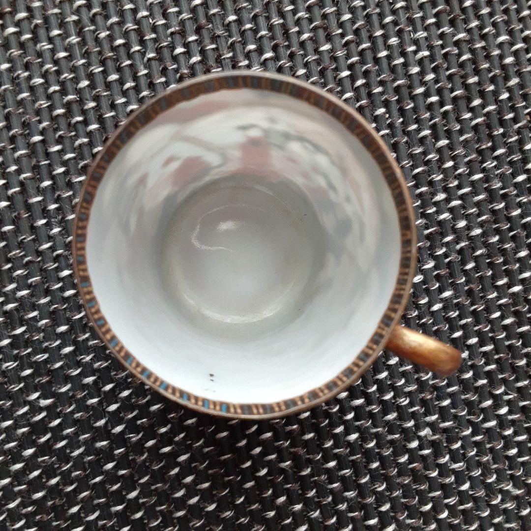 古い卵殻手エッグシェルティーカップ/芸者美人画桜肥蝶山/超絶細密画椀横浜薩摩清水