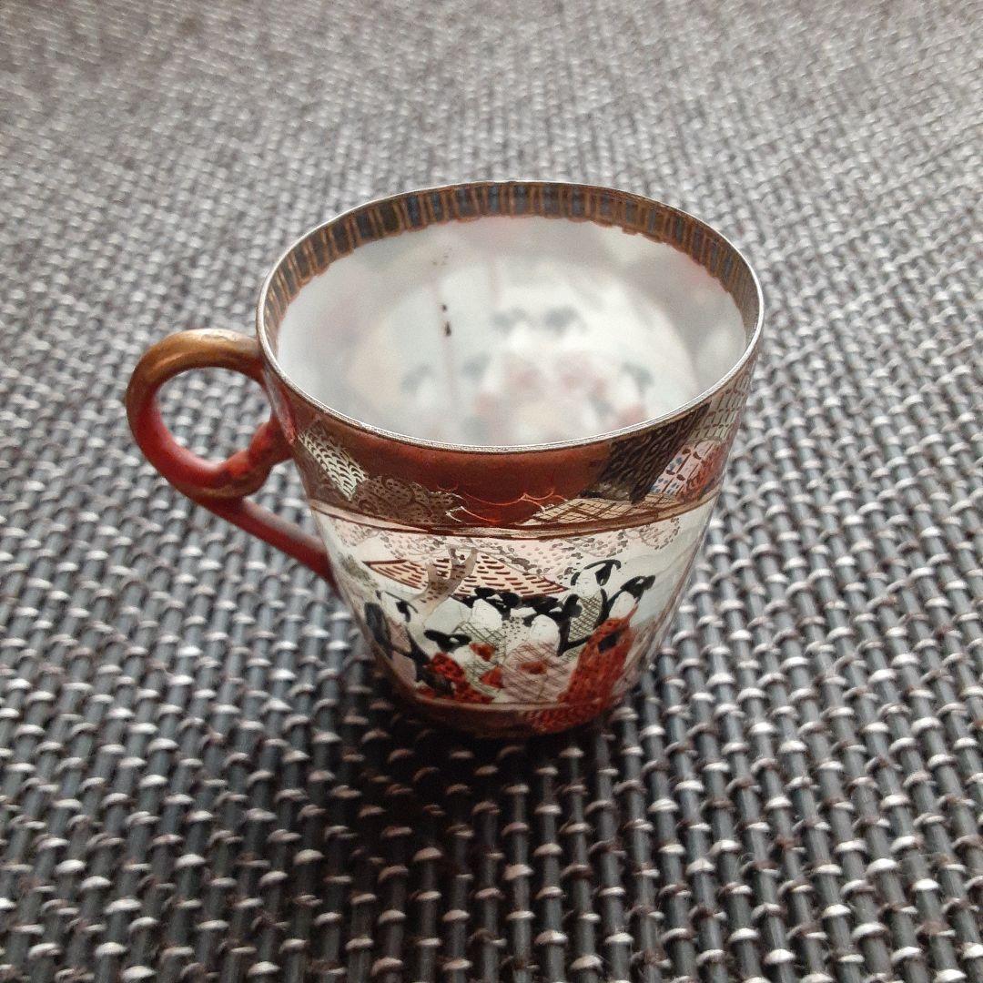 古い卵殻手エッグシェルティーカップ/芸者美人画桜肥蝶山/超絶細密画椀横浜薩摩清水