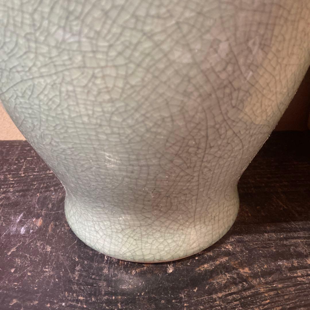 中国　古玩　青磁花瓶　【桐箱付】36cm18cm