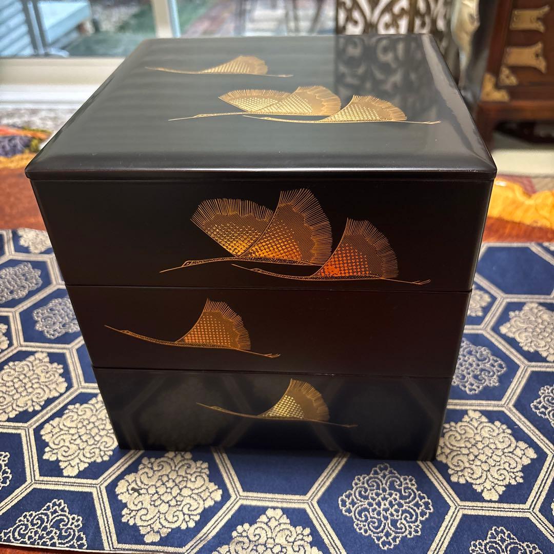 越前漆器 皿5枚セット 、会津塗金色の松の葉模様三段重箱