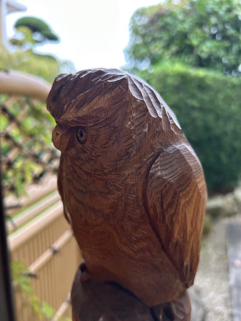 フクロウの木彫彫刻 大場貞義（貞光）作 【縁起物 希少逸品】送料込み