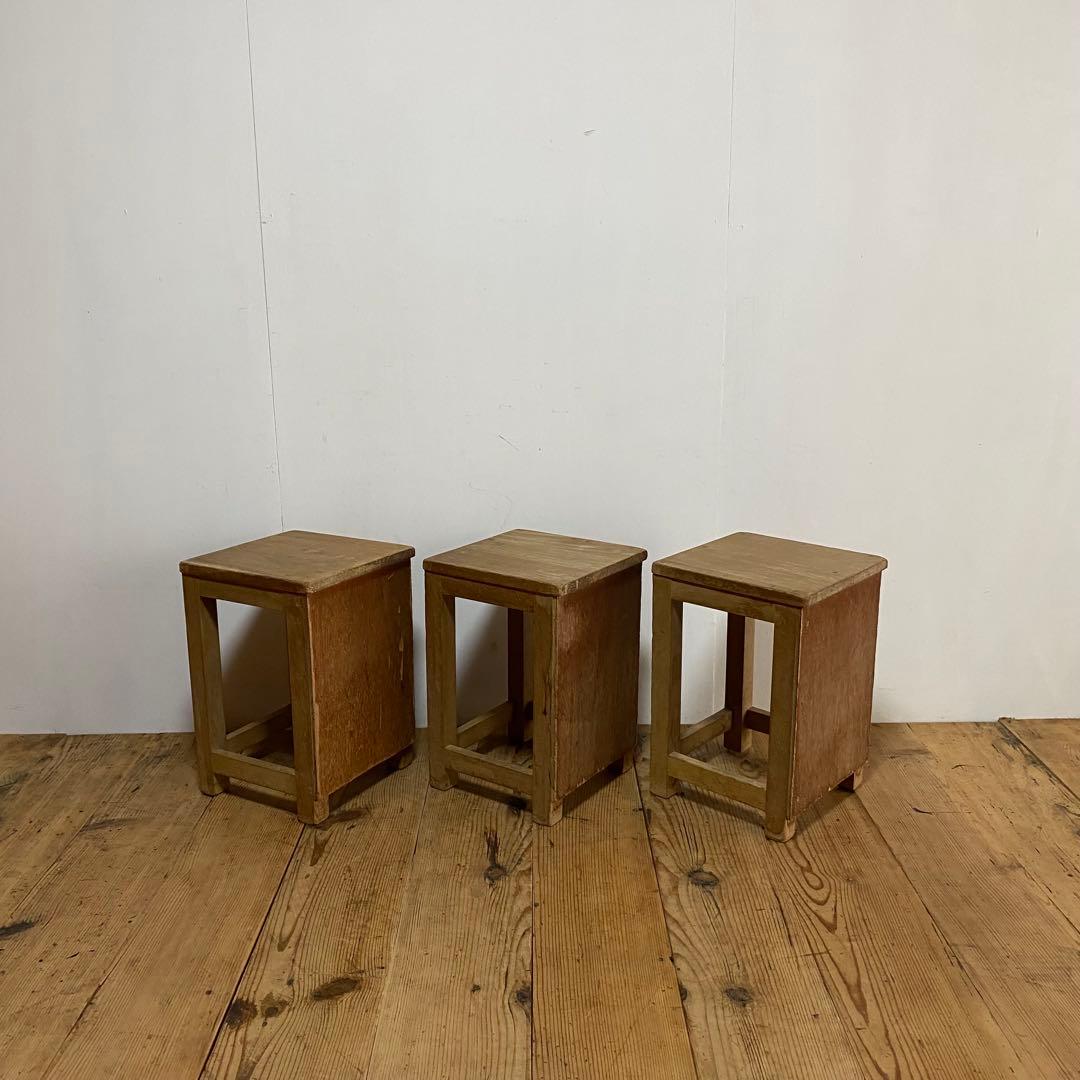 3脚セット アンティーク 角 スツール 椅子 植物台 昭和レトロ y84