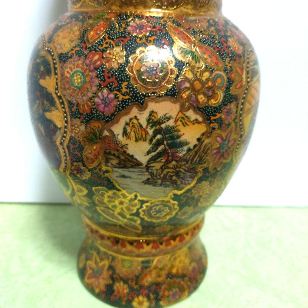 薩摩焼　武士　武将　花蝶　色彩　花瓶　壺　骨董品　豪華絢爛　高さ36cm