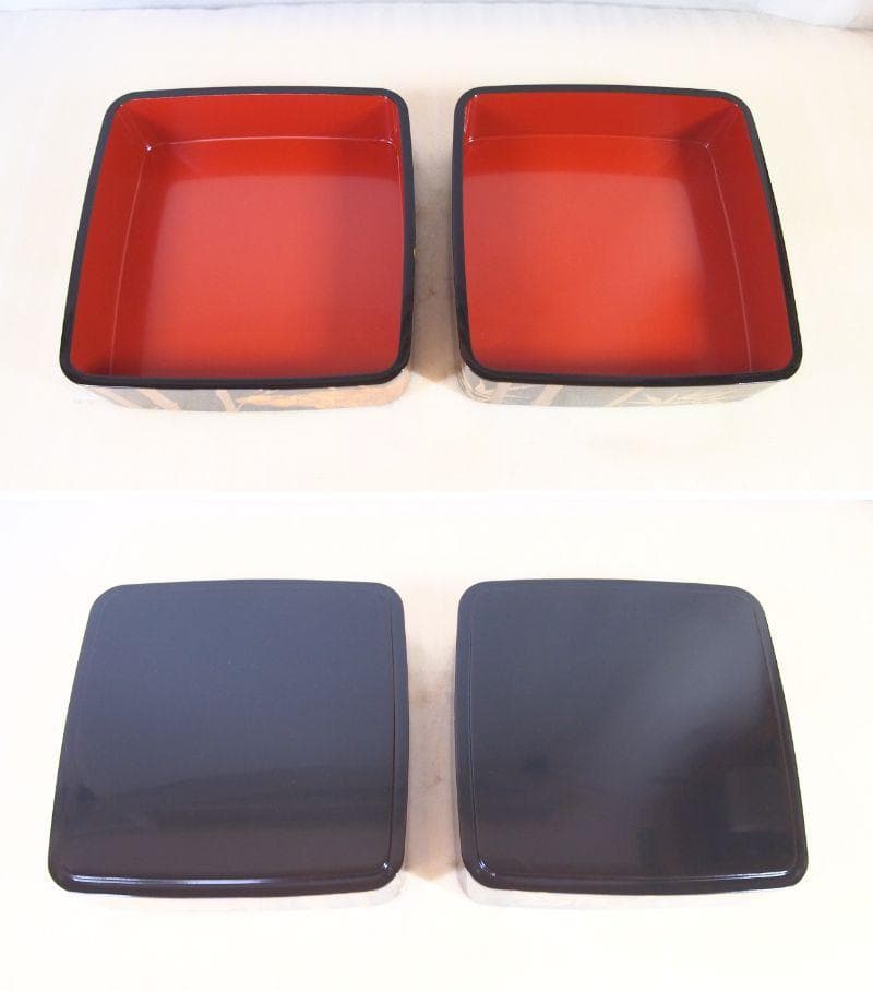 【極美品】輪島塗 わじま慶塚 竹に雲蒔絵 四段重箱 台付き 弁当箱/お重 漆器