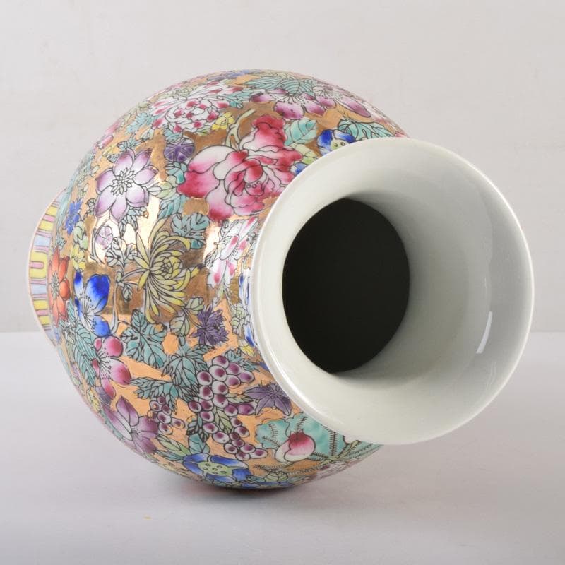 中国　乾隆年製款　粉彩　花草文　花瓶　C　7952A