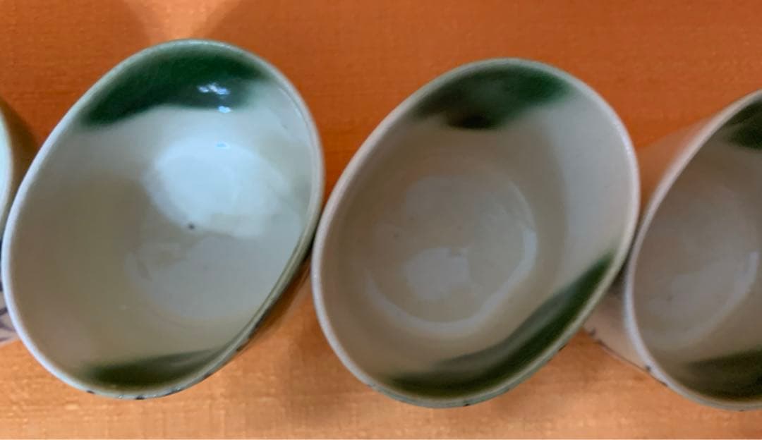 京都の名匠 伊東陶山 作 織部竹林 茶器 5客