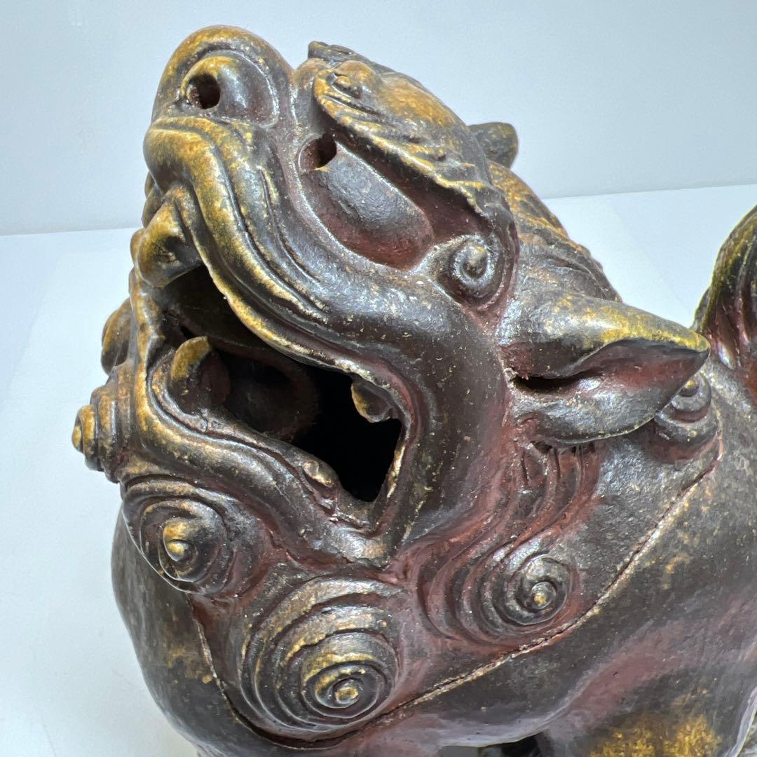 藤原陶臣 備前天拝獅子香炉 共箱 幅約19/高さ約