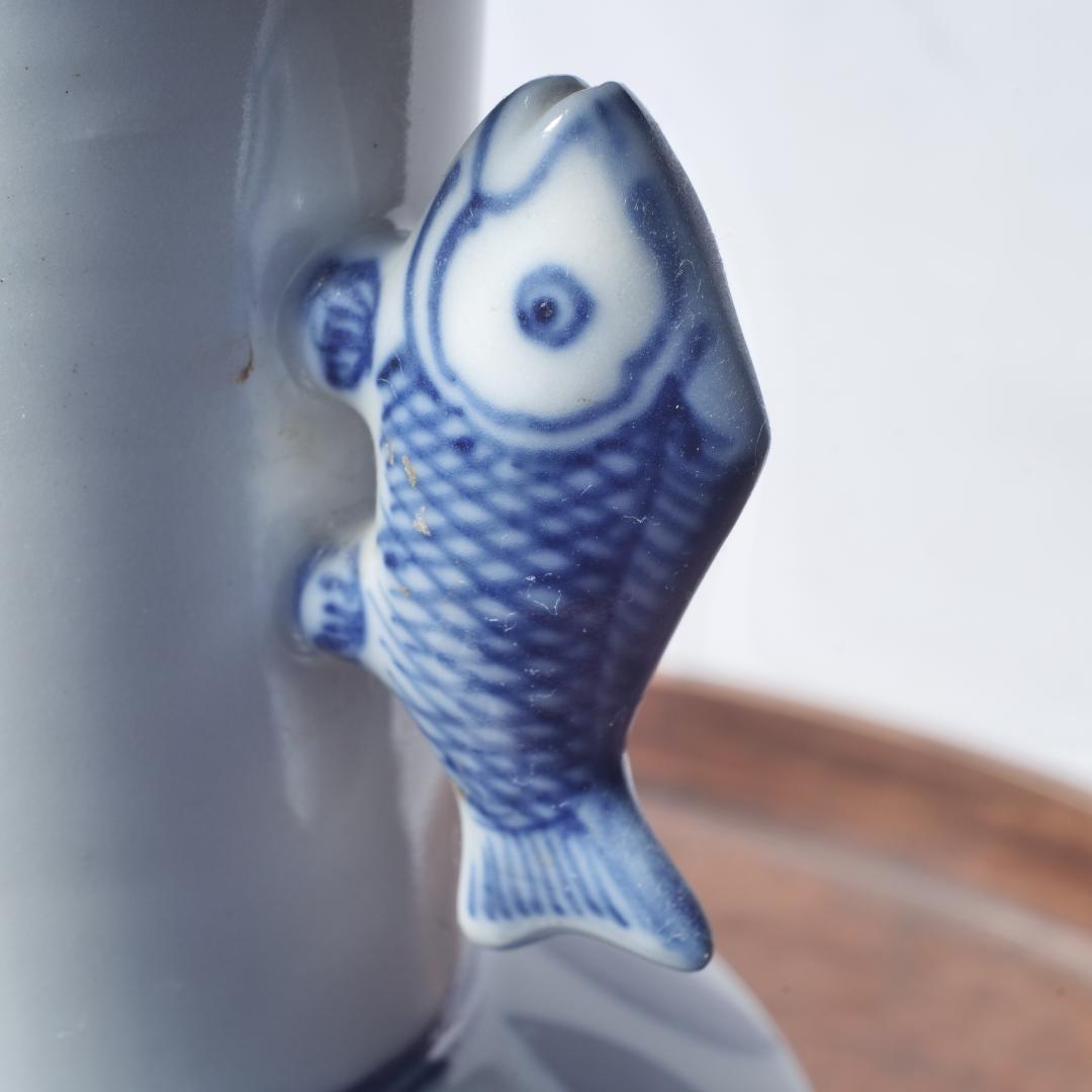 民藝】景徳鎮 染付高砂手花瓶 魚双耳 花瓶 花入 人物図 細密の通販はau