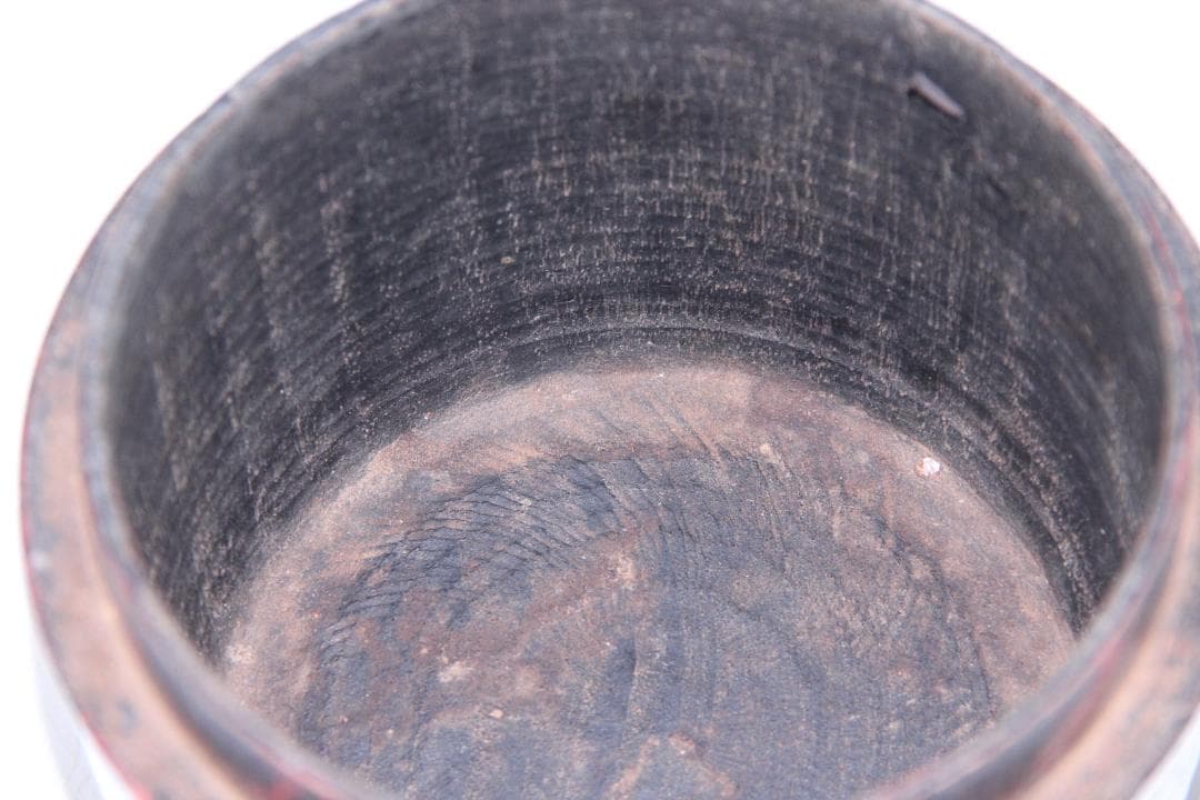 明末清初中国 木胎 黒漆 筒形容器 民窯 民用 漆器 物入れ ED11-23