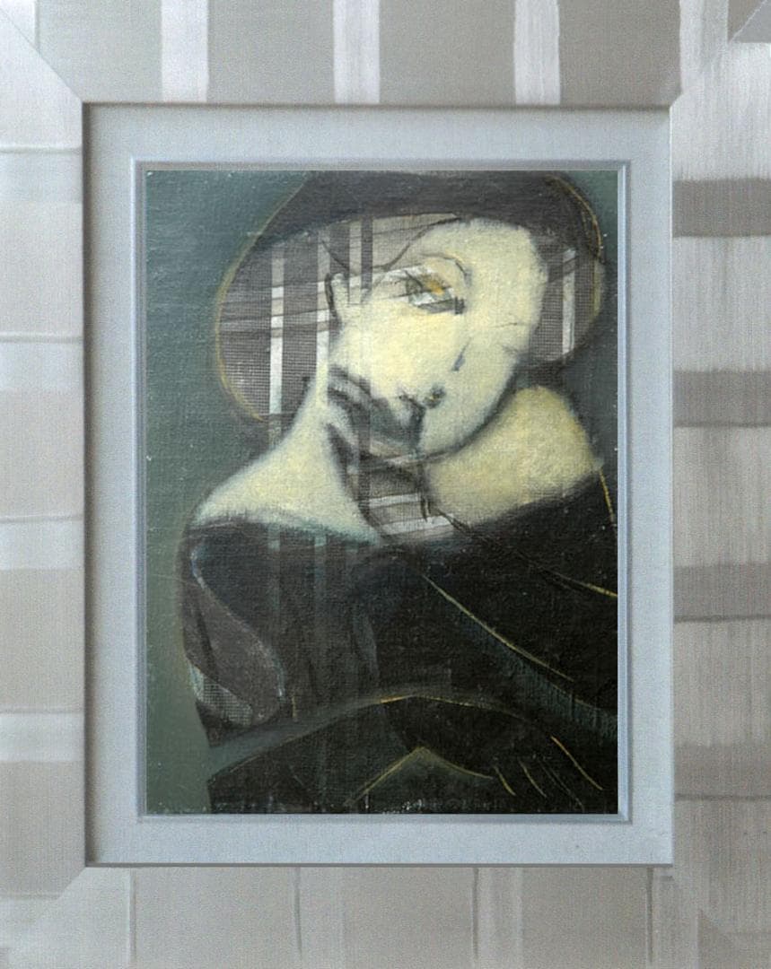 油絵 絵 絵画 インテリア 額付(黒) F4-052313 人物 女性像