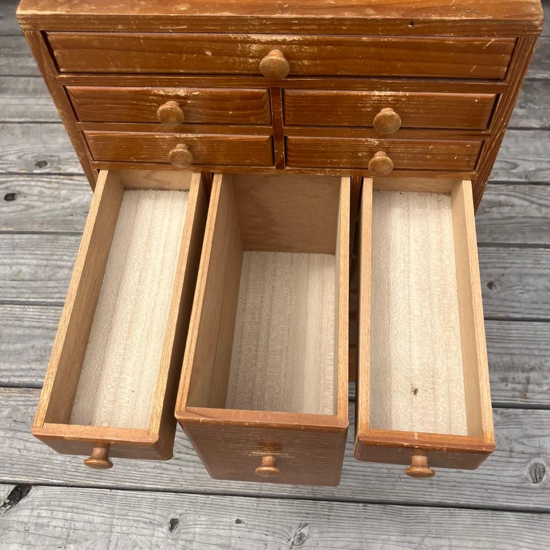 昭和レトロ 木製薬箱 ミニチェスト 箪笥 引き出し収納 引き出し 19杯 9段