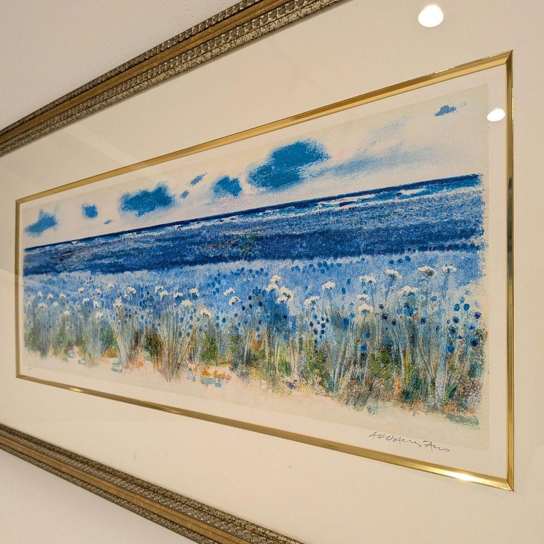 イタリアの芸術家ナターレ・アダミアーノによるリトグラフ「亜麻の花畑」3/150