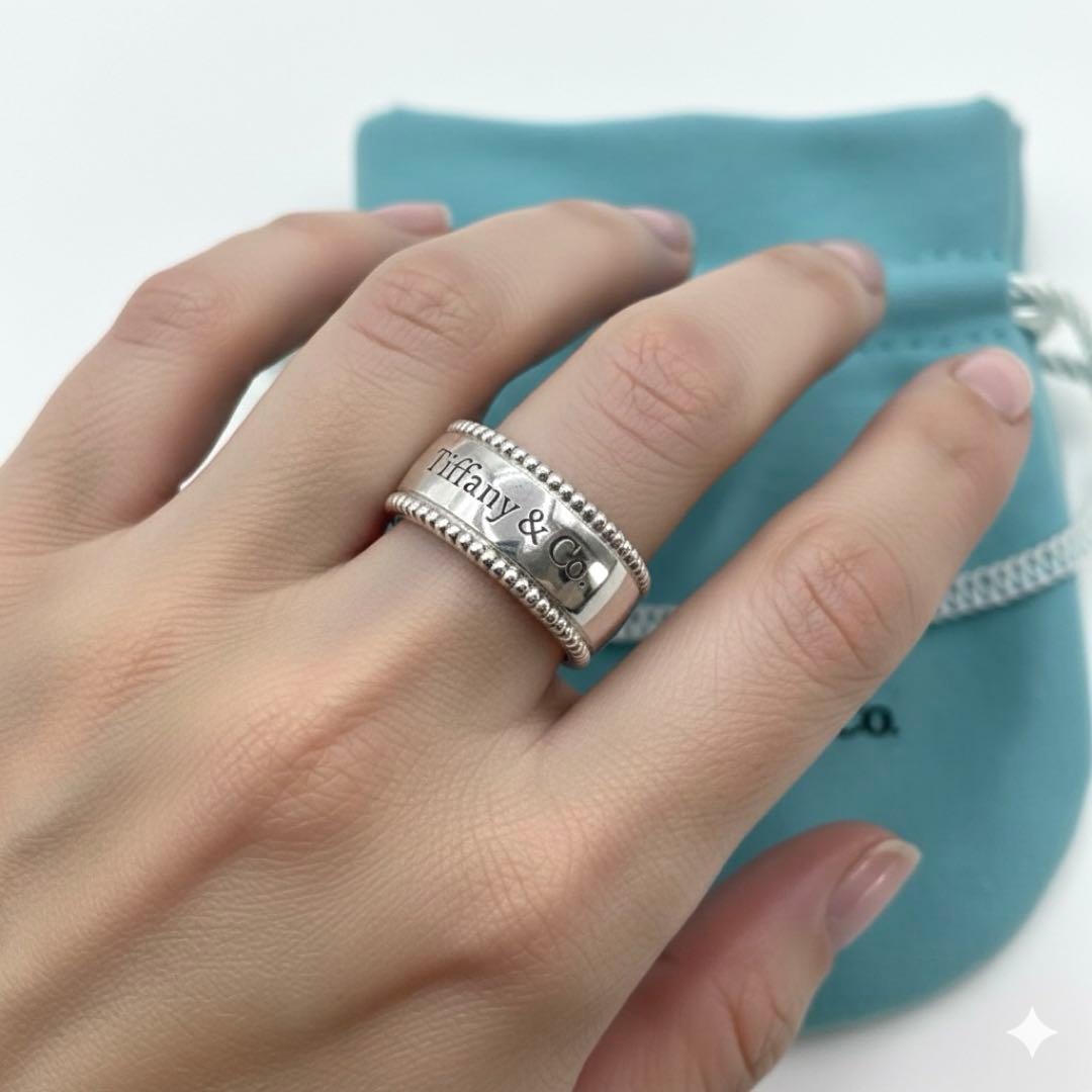 TIFFANY&Co.【超希少】ミルグレインロゴワイドリング　　約8号弱　付属品