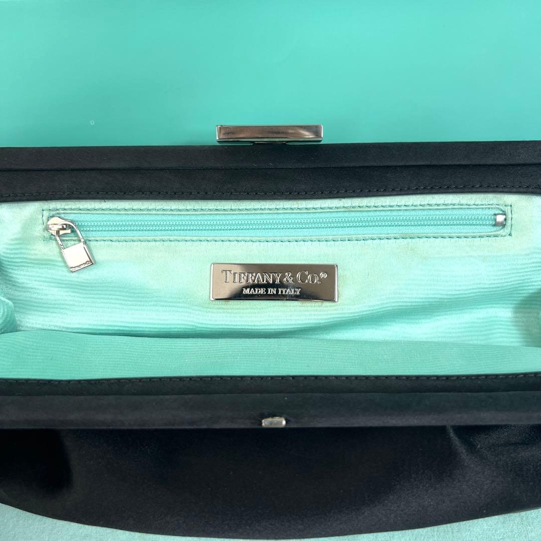 希少 ティファニー パーティーバッグ クラッチバッグ ブラックティファニーブルー