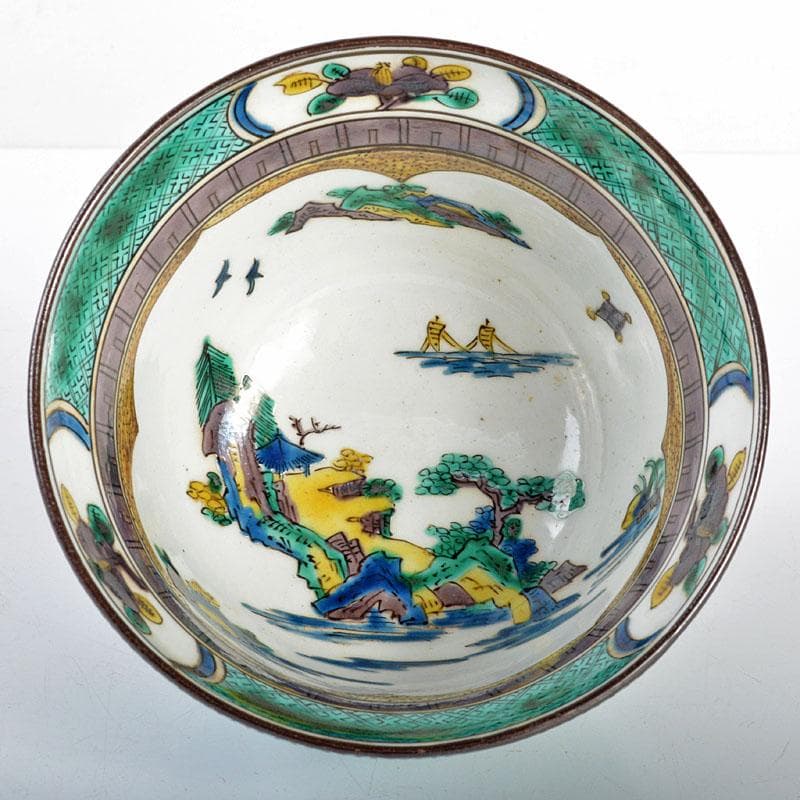 九谷焼　青九谷　山水文　盃　時代箱付　V　R4406